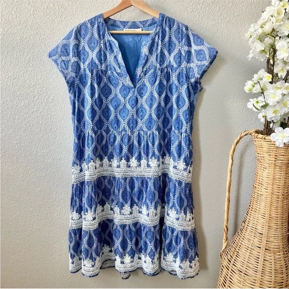 Women's Roller Rabbit Pamela Embroidery Detail Cotton Cover-Up Dress, Size Large - Blue Women's Roller Rabbit Pamela Embroidery Detail Cotton Cover-Up Dress, Size Large - Blue